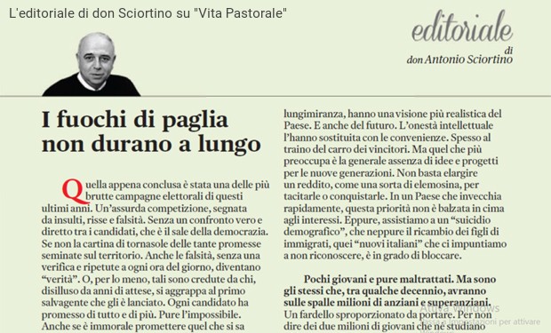 Don Sciortino: il problema non sono gli immigrati ma i giovani che lasciano il Paese