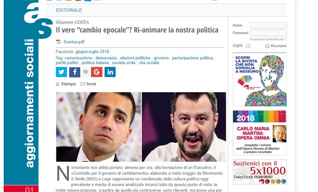 Ma quale cambiamento? Il contratto Lega-M5S secondo “Aggiornamenti Sociali”