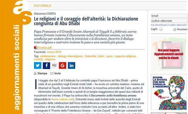 Aggiornamenti Sociali a un mese dal