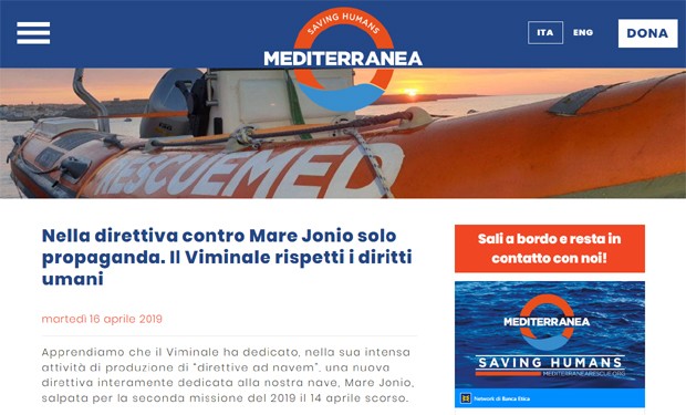 Mediterranea replica a Salvini: il ministro non violi le norme sui diritti umani