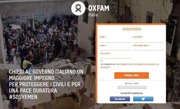 Lo Yemen sull’orlo del baratro: Oxfam chiede al governo di superare gli interessi economici