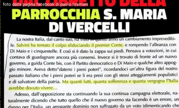 Parroco vercellese: Salvini come Mussolini