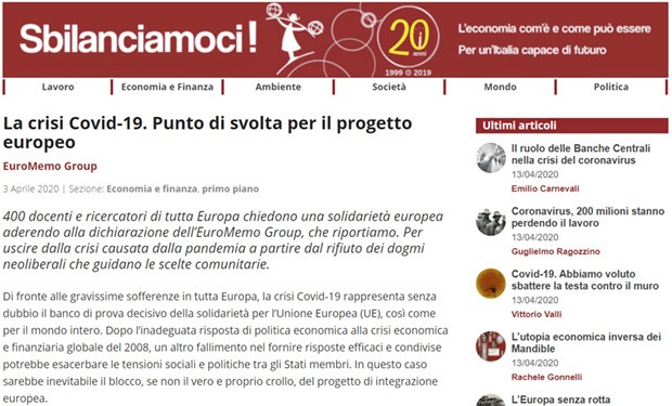 Europa e Covid-19: uscire dalla crisi rifiutando i dogmi neoliberali. La dichiarazione dell'EuroMemo Group