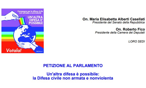 Difesa civile non armata e nonviolenta: una petizione al Parlamento