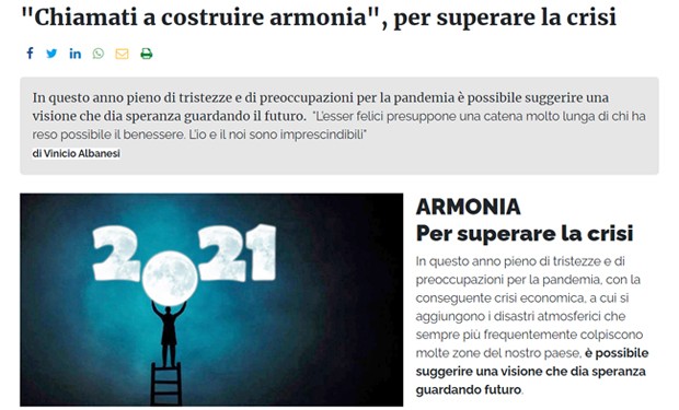 Nel 2021, cristiani «chiamati a costruire armonia». Un messaggio di don Vinicio Albanesi