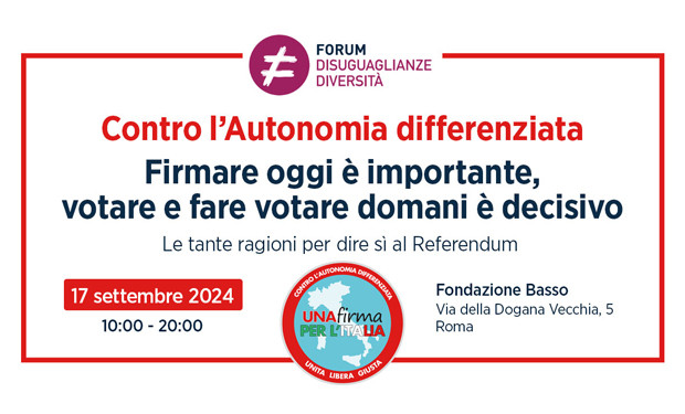 Autonomia differenziata e referendum abrogativo: un evento a Roma