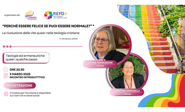 Teologia Queer: una rassegna di incontri promossi da Cammini di Speranza e Refo+