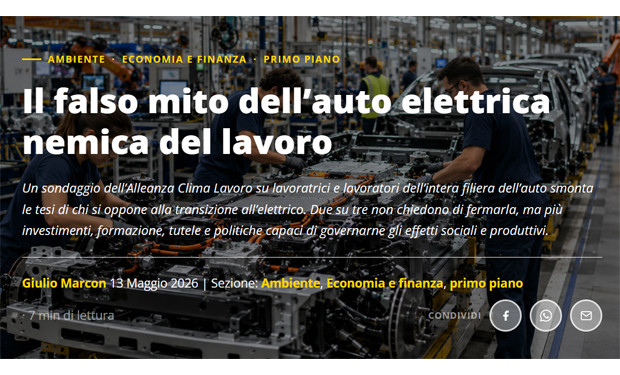 La politica frena ma l'elettrificazione è già realtà: un sondaggio dell'Alleanza Clima Lavoro