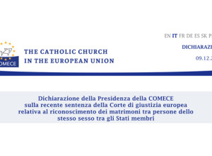 Sentenza CGUE sui matrimoni omosessuali: il monito dei vescovi UE